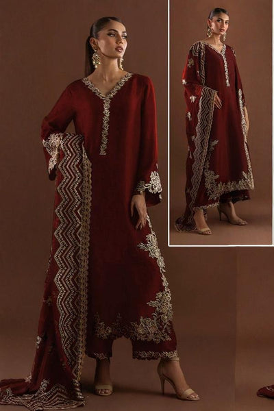 3 Piece Stitched Silk Suit - Ready To Wear