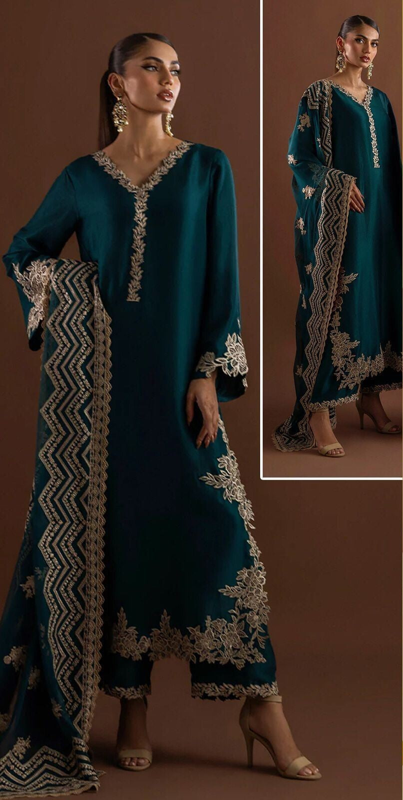 3 Piece Stitched Silk Suit - Ready To Wear