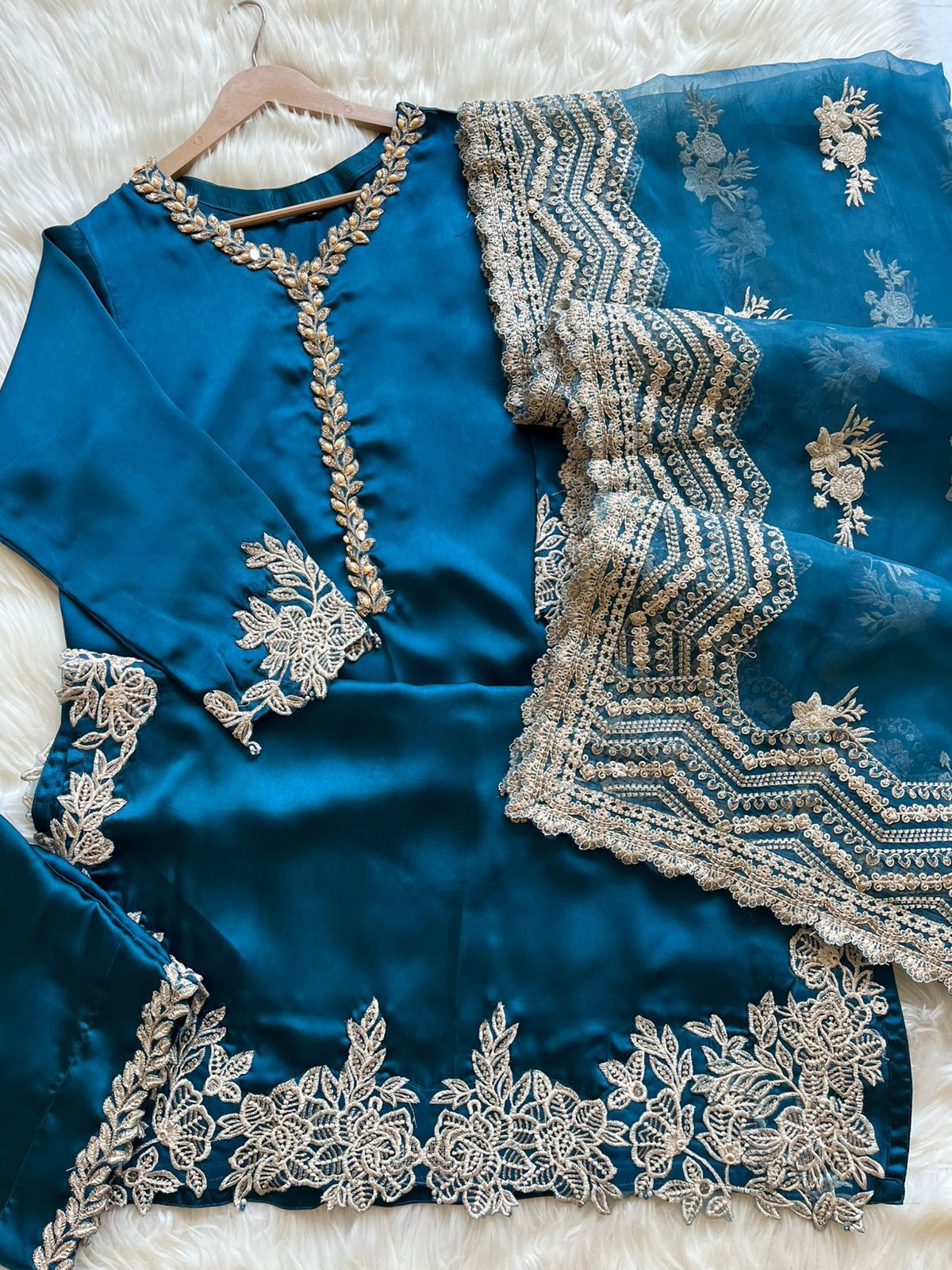 3 Piece Stitched Silk Suit - Ready To Wear