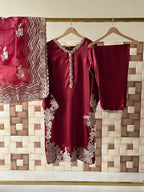 3 Piece Stitched Silk Suit - Ready To Wear