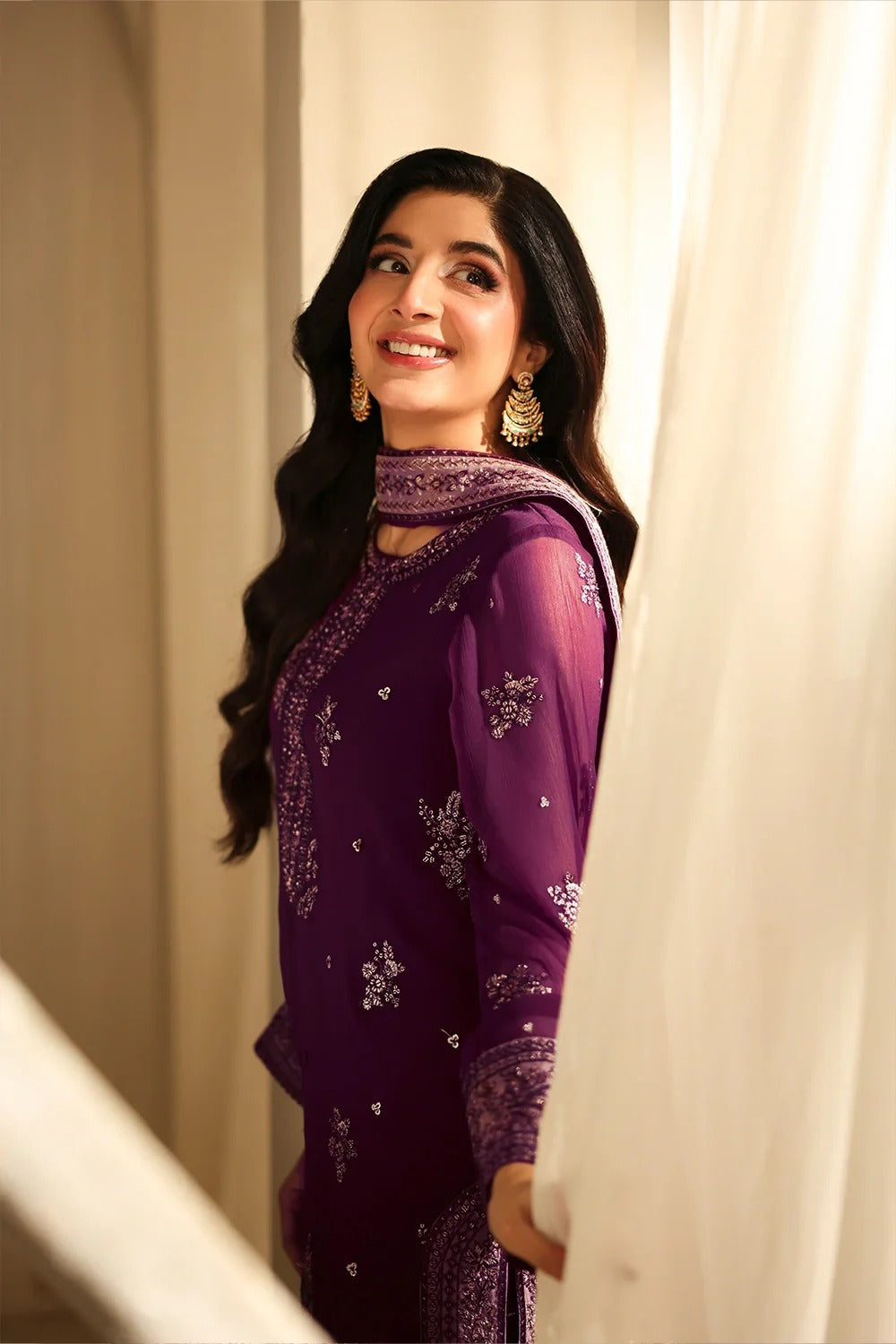 3 Piece Stitched Embroidered Chiffon Suit - Ready To Wear