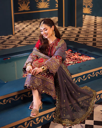 03-Piece Heavy Embroidered Pure Semi Chiffon Suit - Ready To Wear