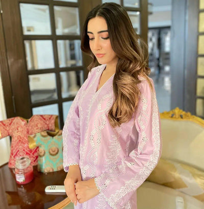 03-Piece Thread Embroidered Egyptian Lawn Suit - Ready To Wear