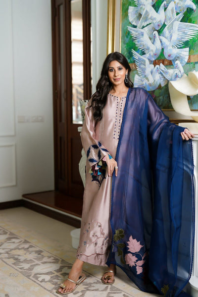 03-Piece Shamoz Silk Suit - Ready To Wear