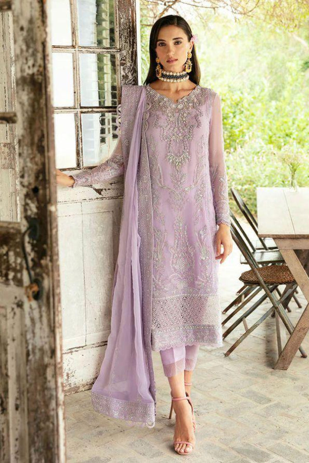 Pastel Lilac & Silver Embroidered Chiffon Suit | Ready To Wear