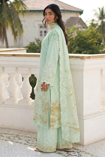Mint Meadow: Printed Lawn Suit With Embroidery | Ready To Wear