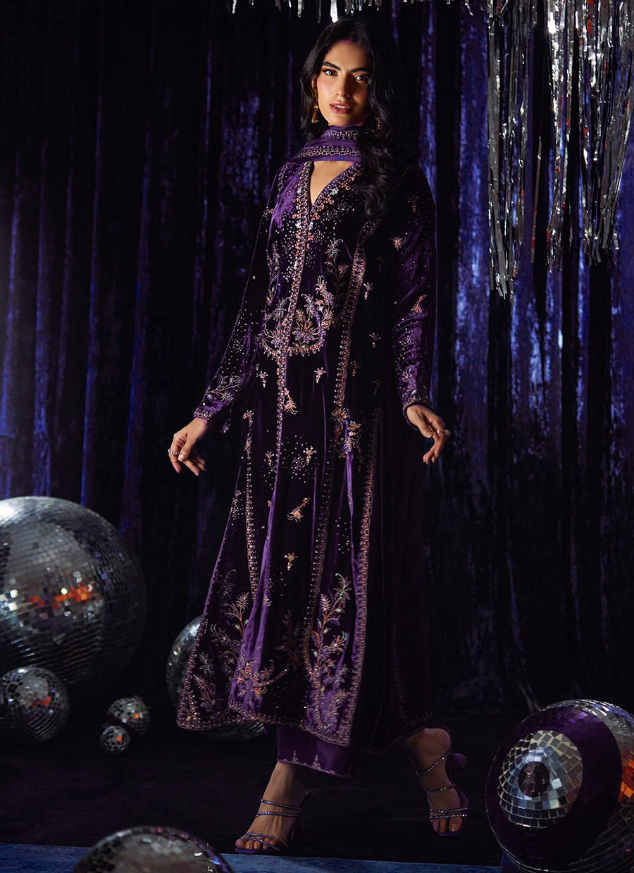 3 Piece Stitched Velvet Suit - Ready To Wear