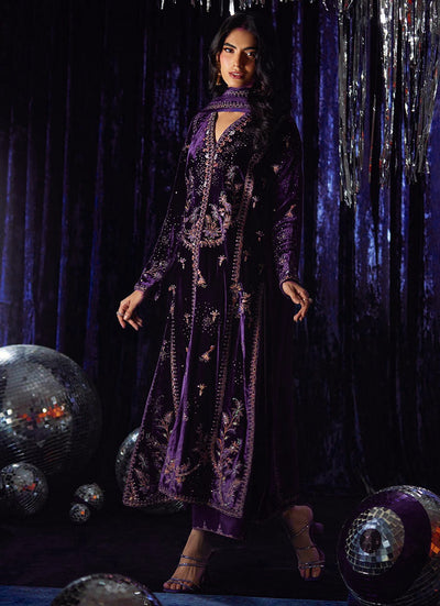 3 Piece Stitched Velvet Suit - Ready To Wear