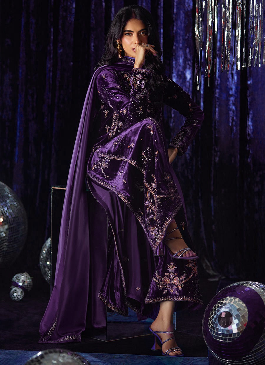3 Piece Stitched Velvet Suit - Ready To Wear