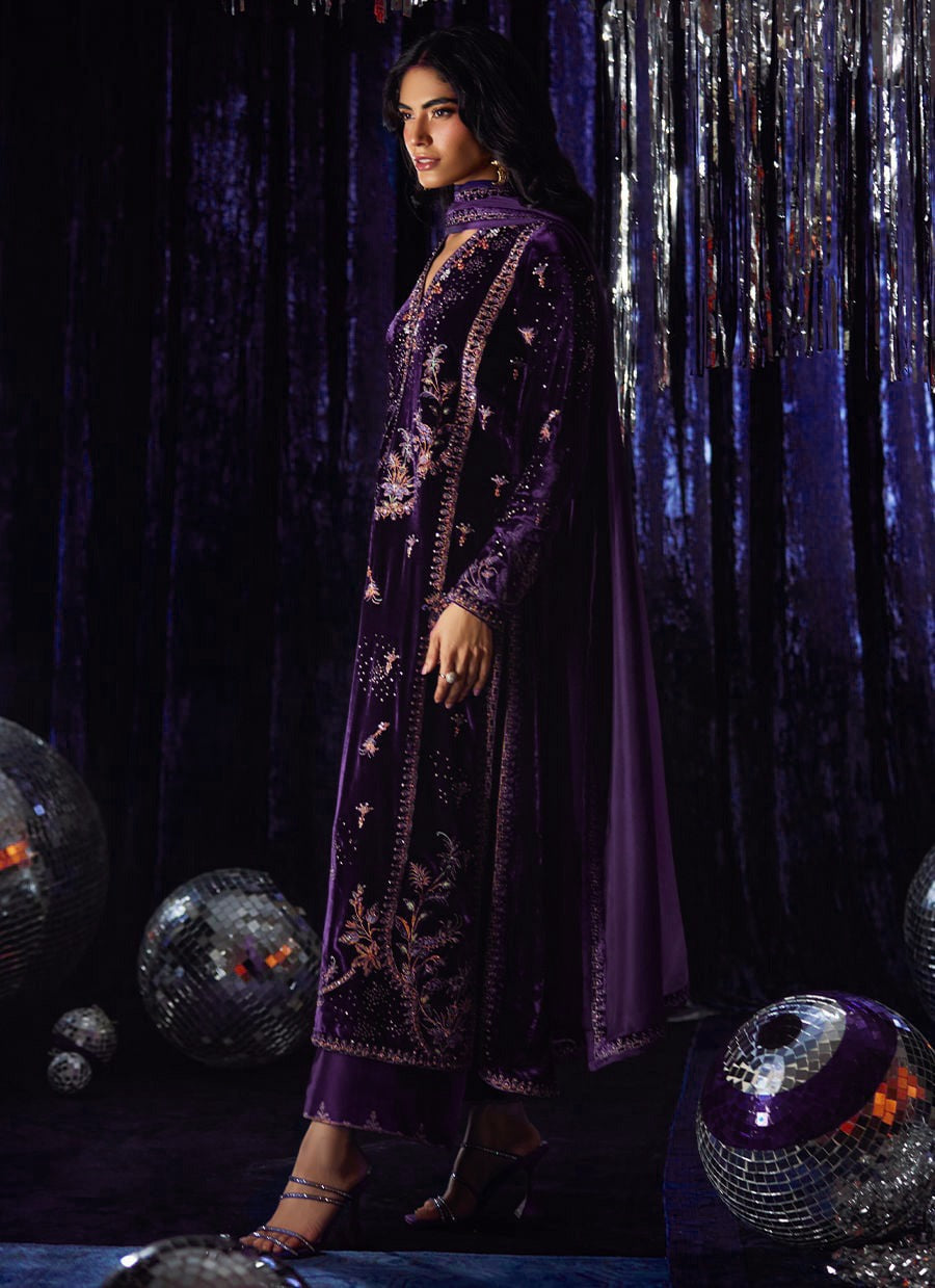 3 Piece Stitched Velvet Suit - Ready To Wear