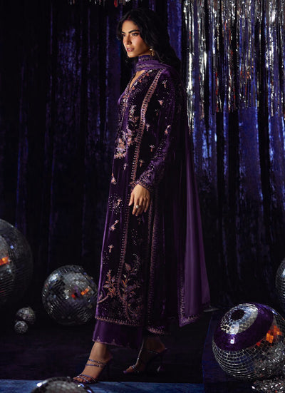 3 Piece Stitched Velvet Suit - Ready To Wear