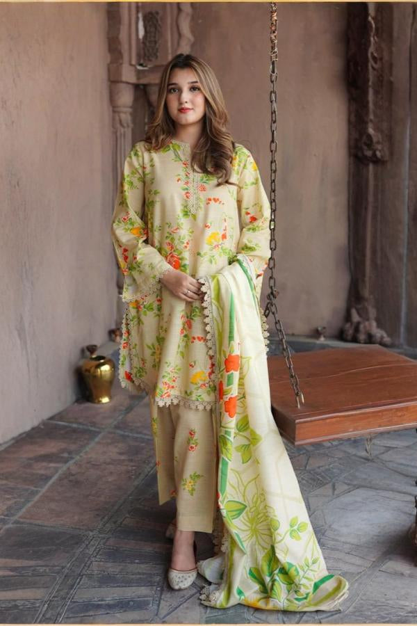 3 Piece Stitched Lawn Suit - Ready To Wear