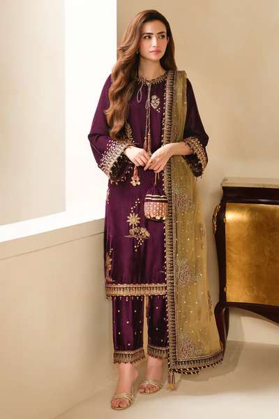 3 Piece Stitched Luxury Velvet Suit - Ready To Wear