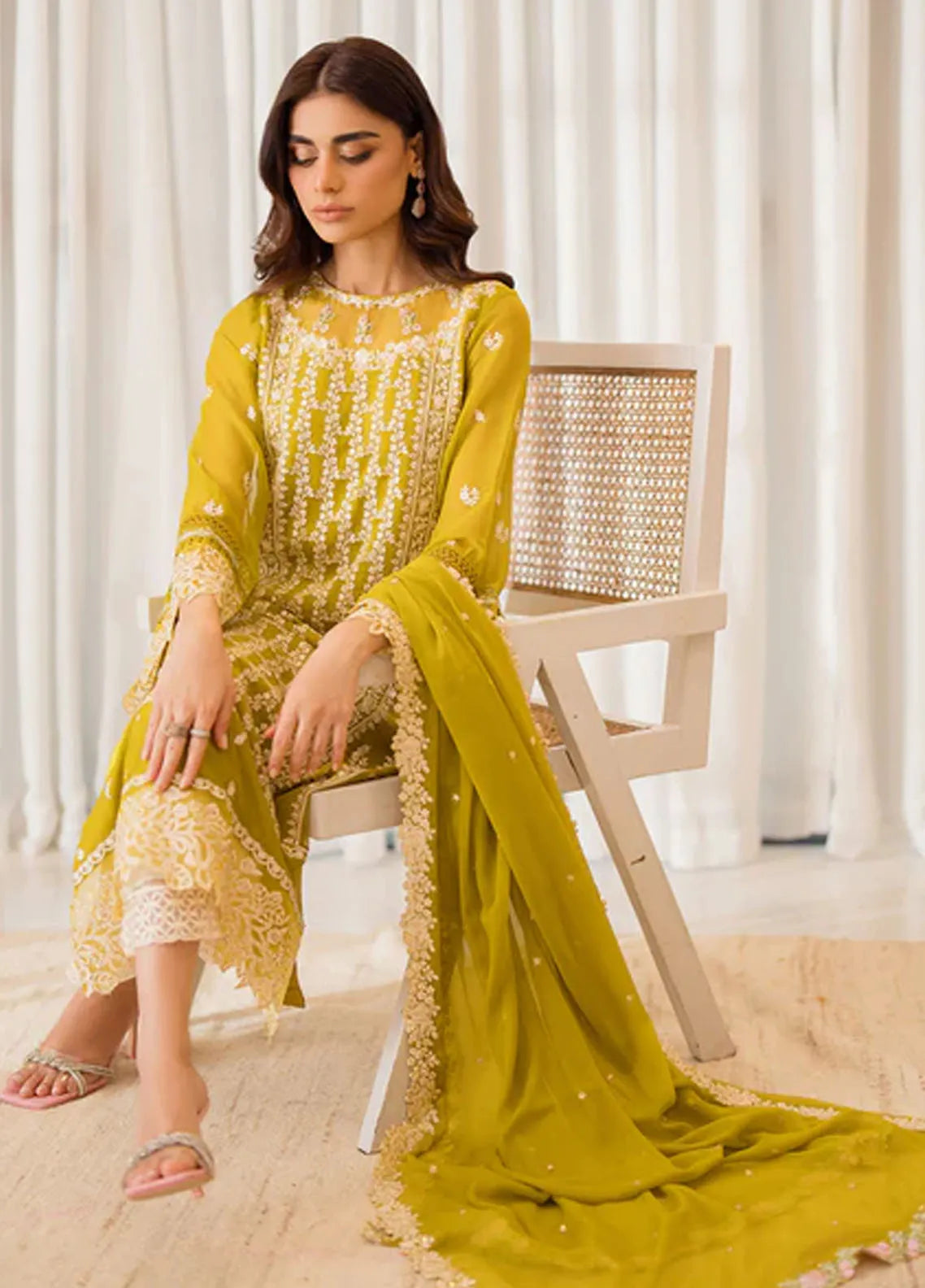 3 Piece Stitched Chiffon Embroidery Suit - Ready To Wear
