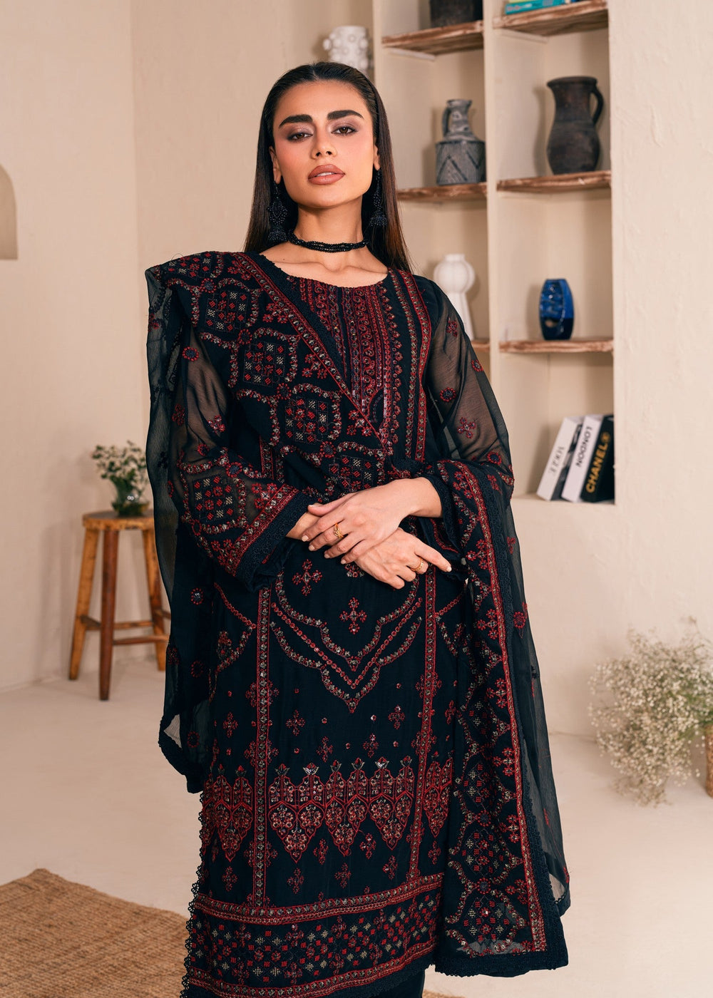 3 Piece Stitched Chiffon Embroidery Suit - Ready To Wear