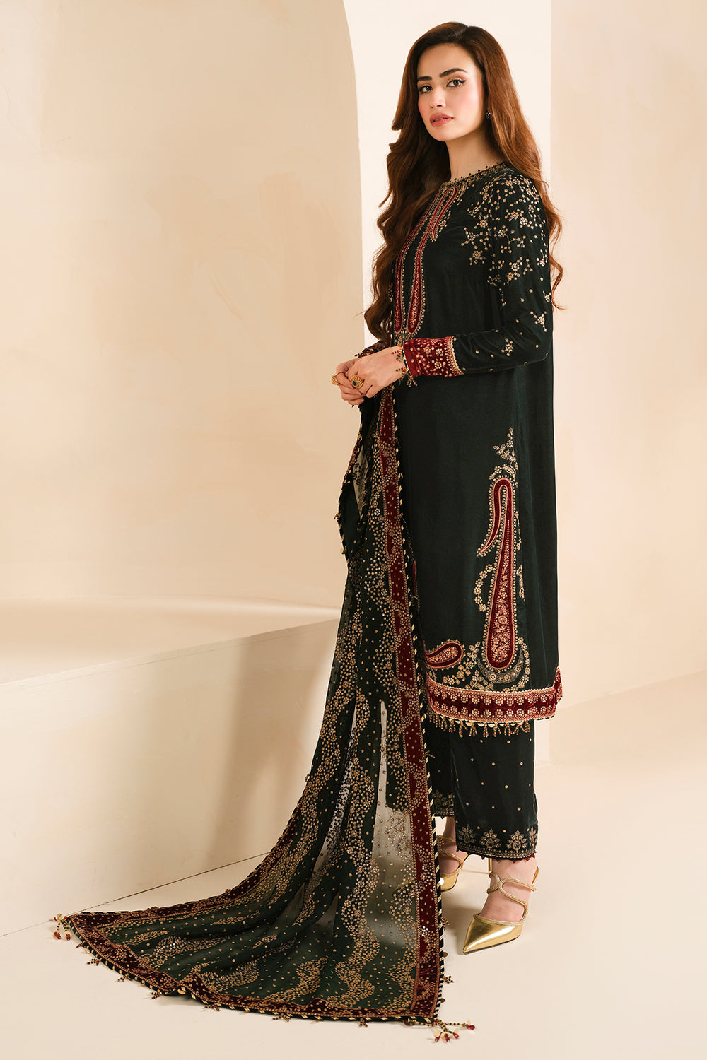 3 Piece Stitched Luxury Velvet Suit - Ready To Wear