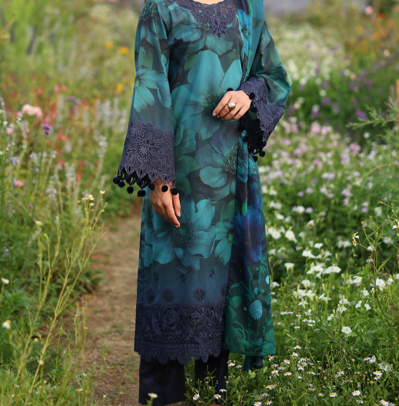 3 Piece Stitched Lawn Suit - Ready To Wear