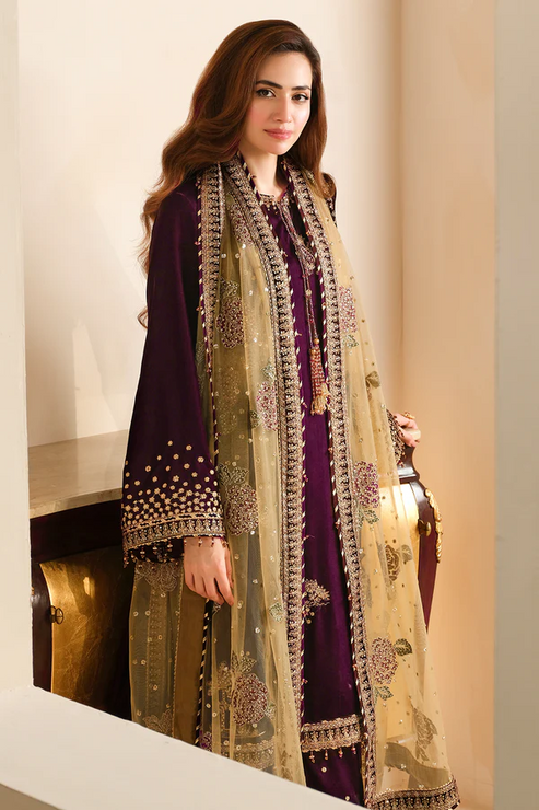 3 Piece Stitched Luxury Velvet Suit - Ready To Wear