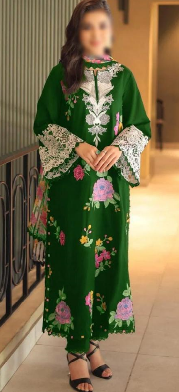 3 Piece Stitched Lawn Suit - Ready To Wear