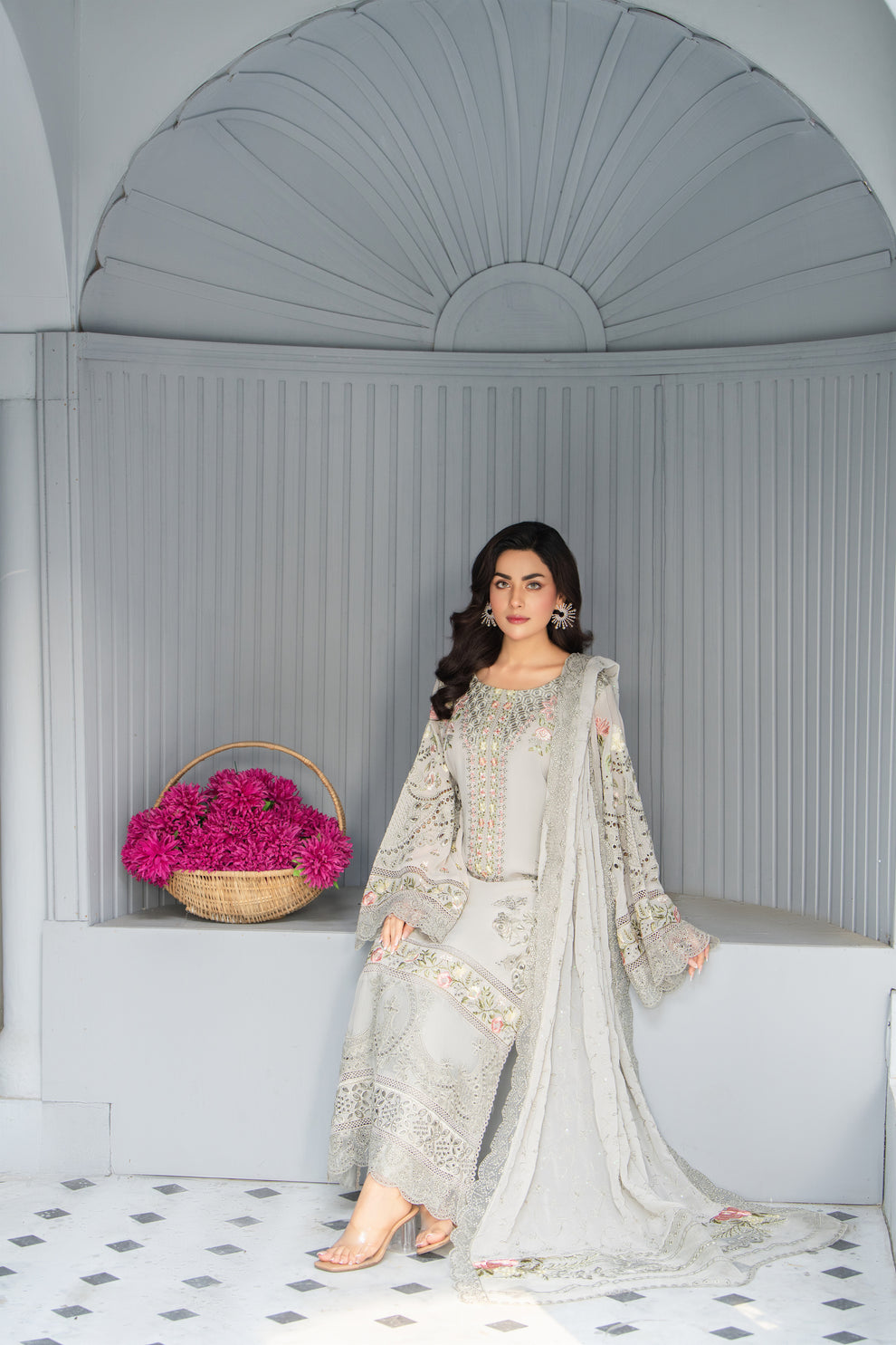 3 Piece Stitched Chikankari Embroidery Suit - Ready To Wear