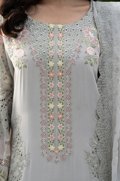 3 Piece Stitched Chikankari Embroidery Suit - Ready To Wear