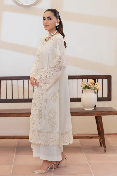 Ivory & Cream Shadow: Chikankari Lawn Cotton Suit With Chiffon Dupatta | Ready To Wear
