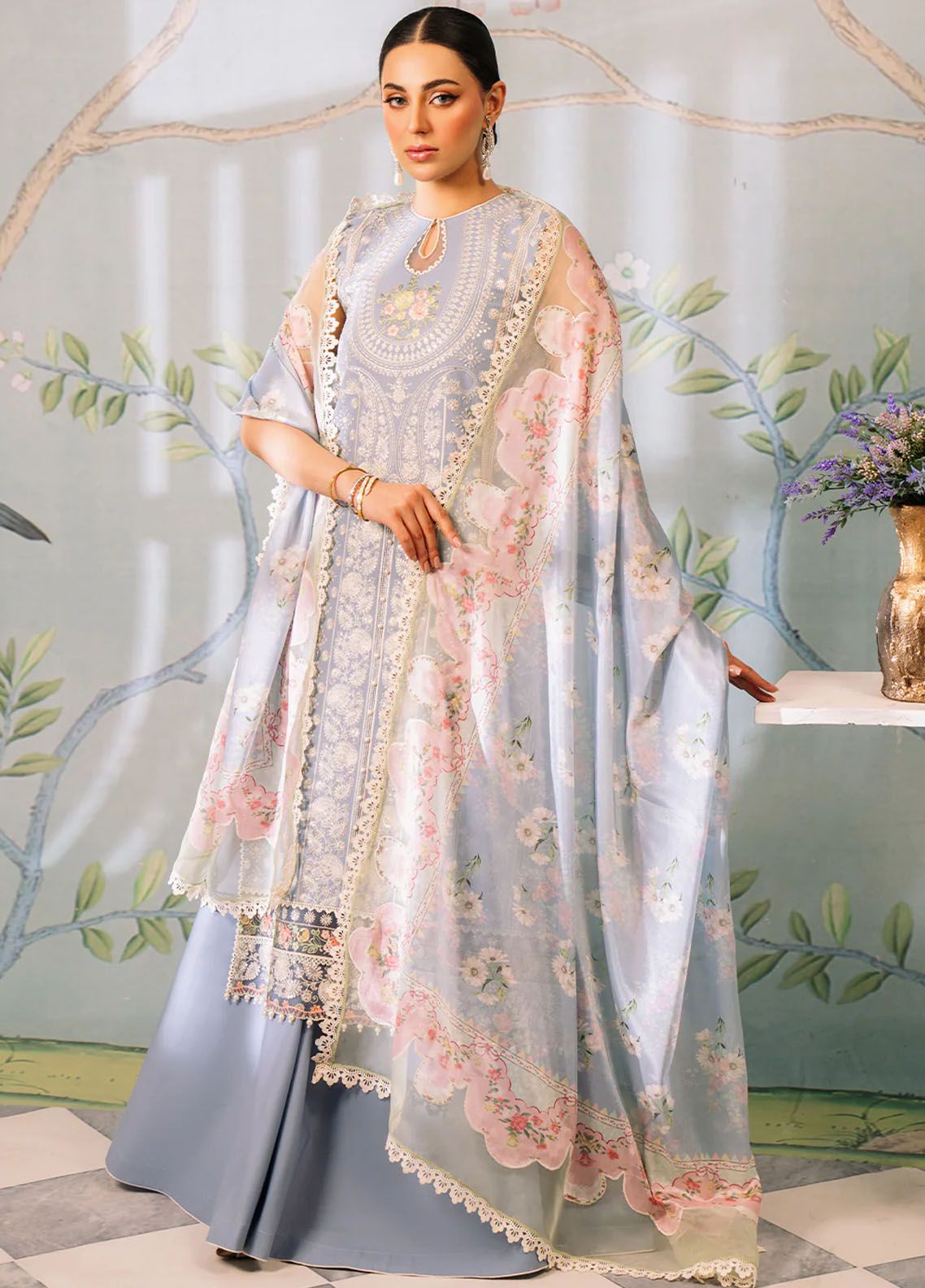 3 Piece Stitched Embroidered Lawn Suit - Ready To Wear