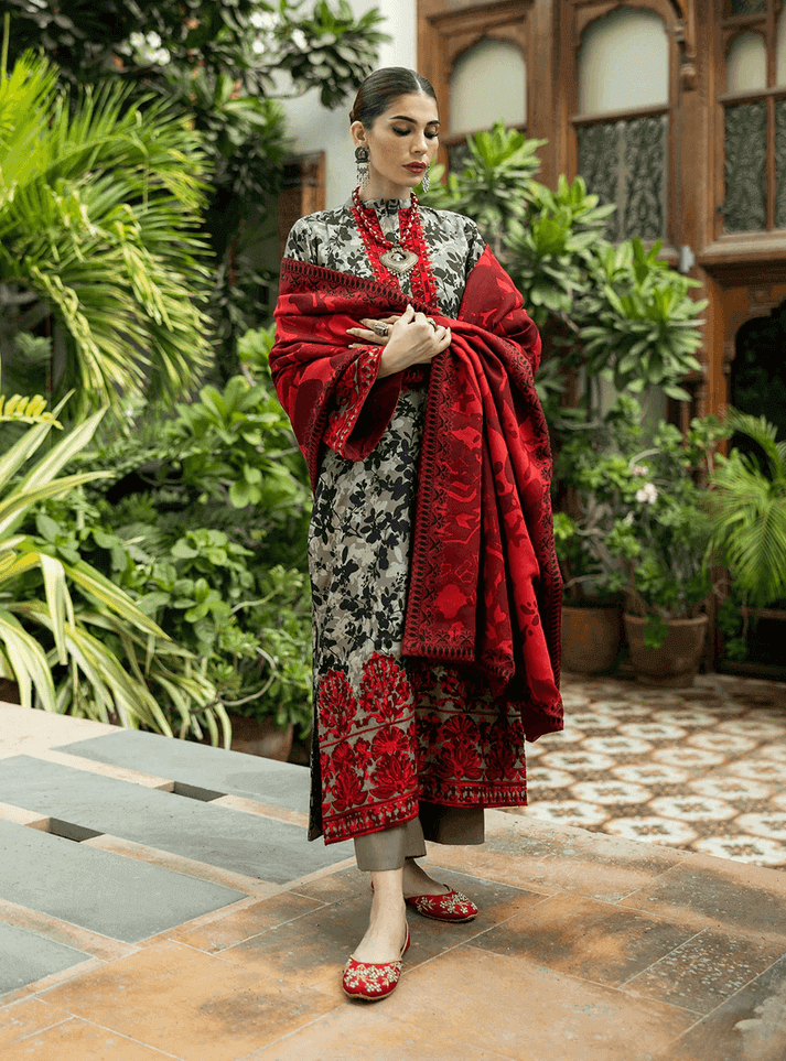 3 Piece Stitched Lawn Embroidery Suit - Ready To Wear