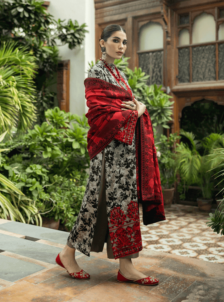 3 Piece Stitched Lawn Embroidery Suit - Ready To Wear