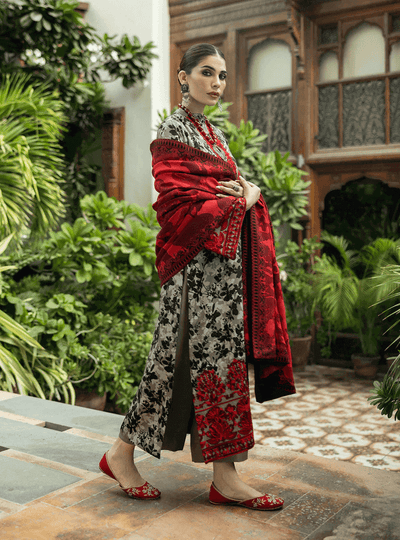 3 Piece Stitched Lawn Embroidery Suit - Ready To Wear