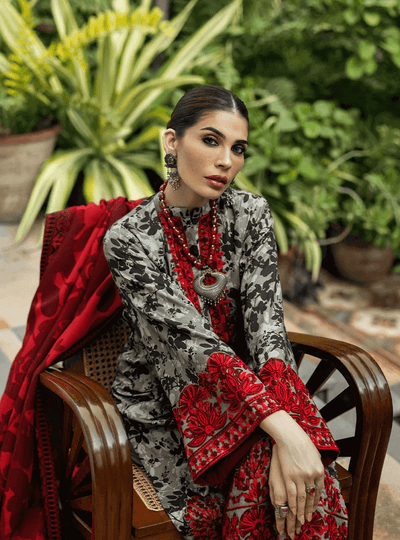 3 Piece Stitched Lawn Embroidery Suit - Ready To Wear