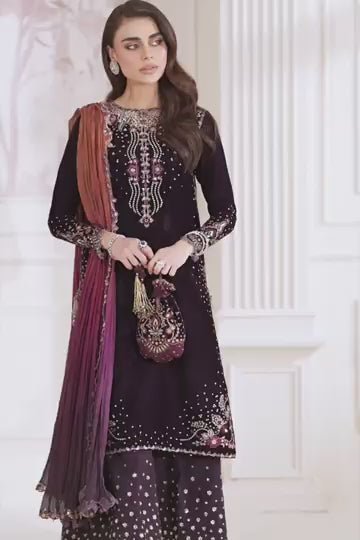 3 Piece Stitched Velvet Embroidered Suit - Ready To Wear