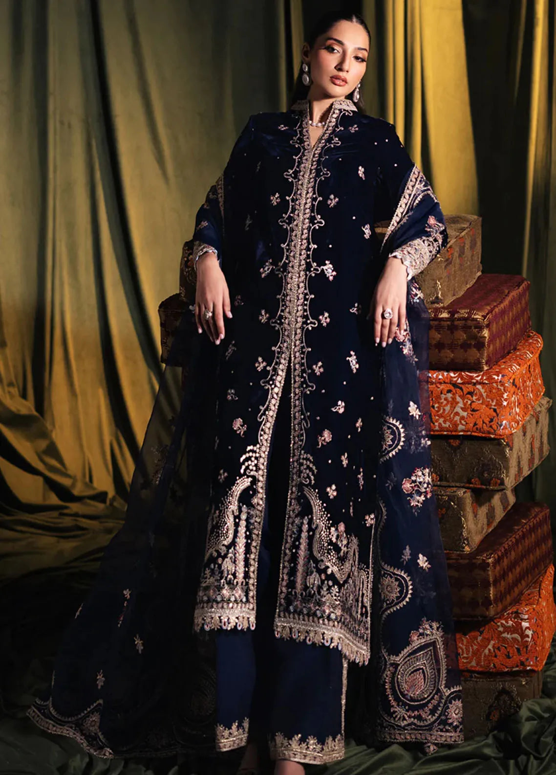 3 Piece Stitched Velvet Embroidery Suit - Ready To Wear