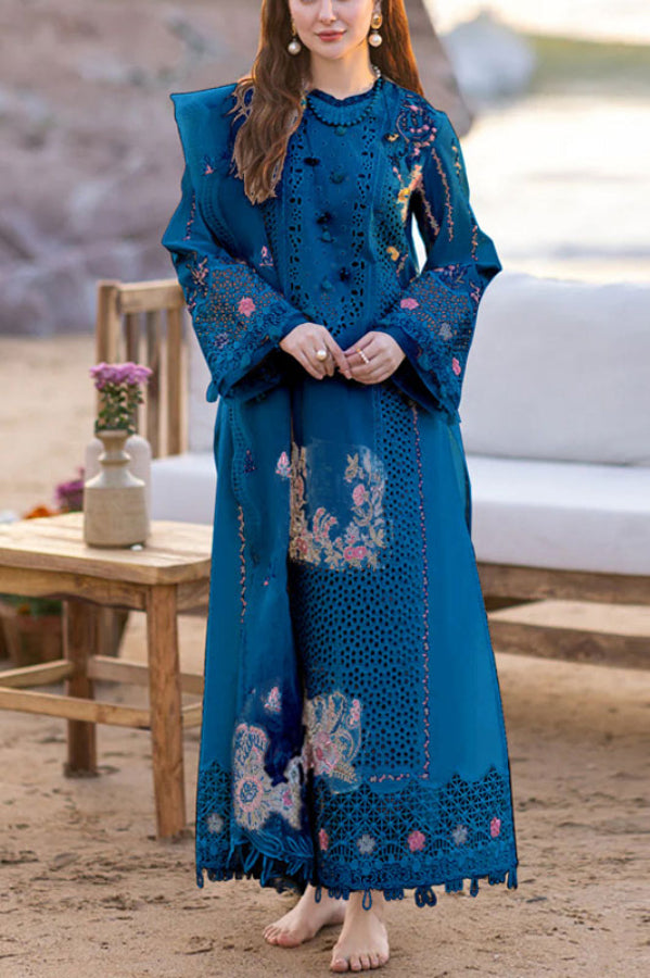 03-Piece Chikankari Suit With Embroidered - Ready To Wear