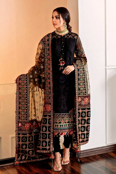 3 Piece Stitched Embroidered Chiffon Suit - Ready To Wear