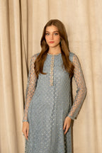 3 Piece Stitched Net Silk Suit - Ready To Wear