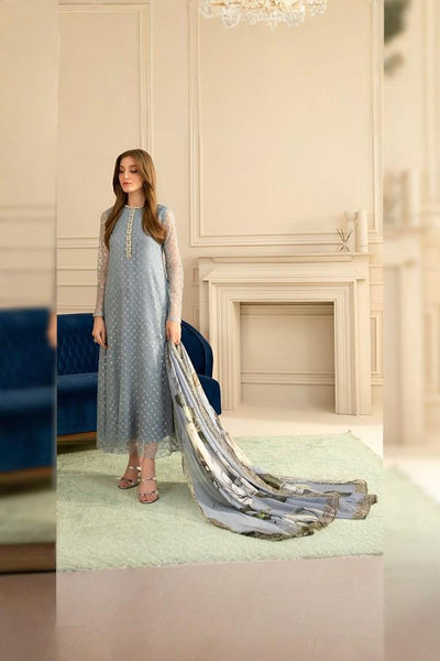 3 Piece Stitched Net Silk Suit - Ready To Wear