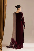 Wine Maroon & Champagne: Embroidered Velvet Suit | Ready To Wear