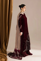 Wine Maroon & Champagne: Embroidered Velvet Suit | Ready To Wear