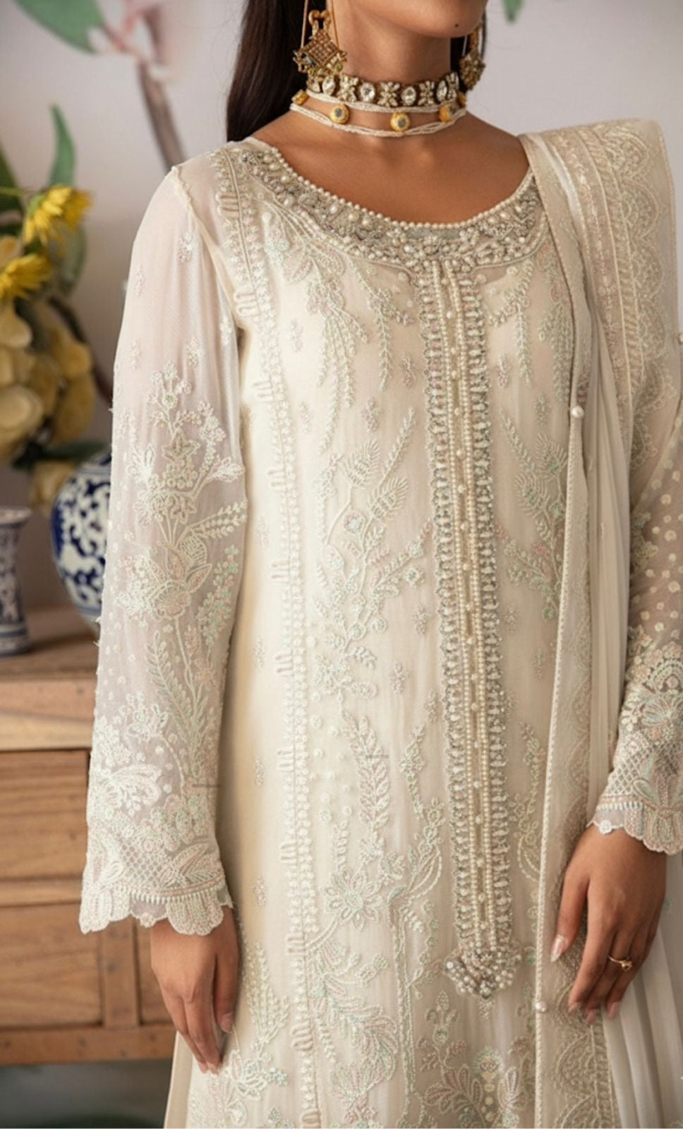3 Piece Stitched Chiffon Embroidery Suit - Ready To Wear