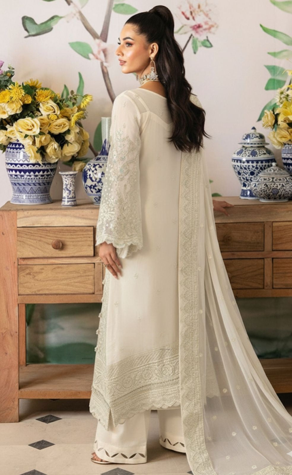3 Piece Stitched Chiffon Embroidery Suit - Ready To Wear