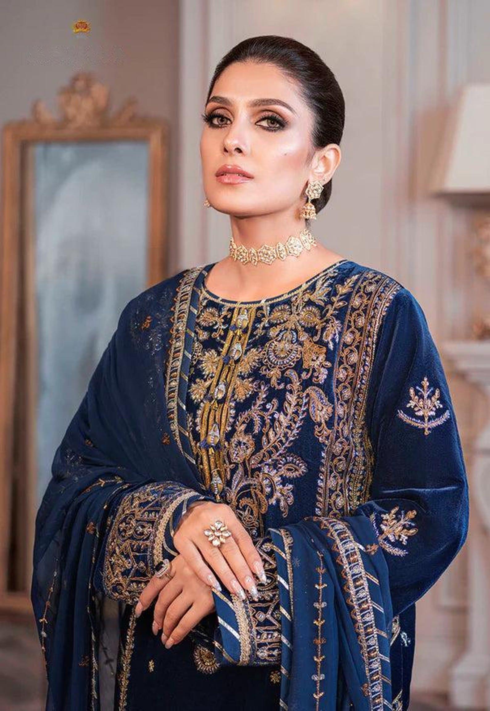 3 Piece Stitched Embroidered Velvet Suit - Ready To Wear